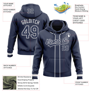 Custom Stitched Navy White Baseball Pullover Sweatshirt Hoodie