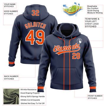 Custom Stitched Navy Orange-White Baseball Pullover Sweatshirt Hoodie
