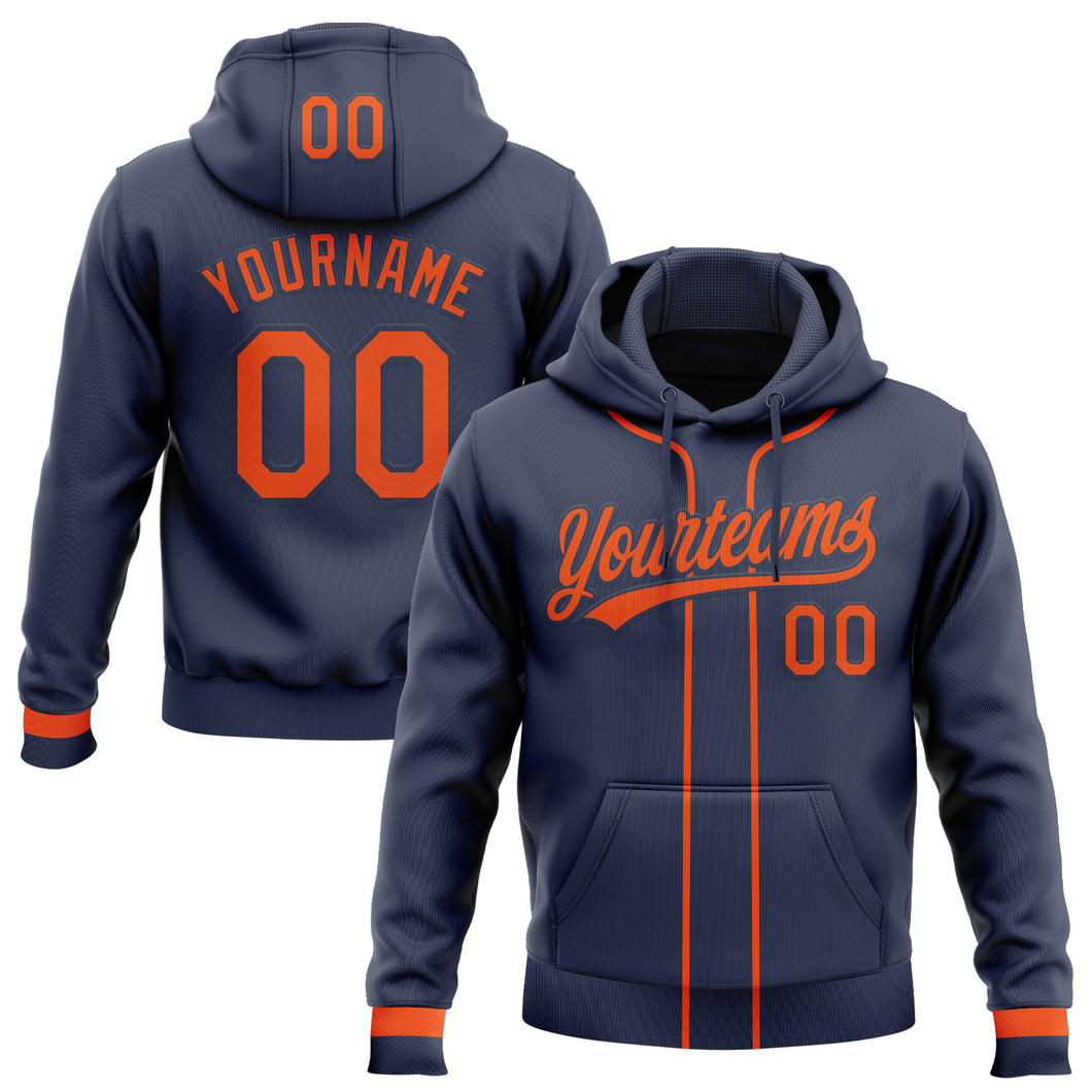 Custom Stitched Navy Orange Baseball Pullover Sweatshirt Hoodie