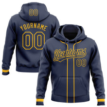 Load image into Gallery viewer, Custom Stitched Navy Gold Baseball Pullover Sweatshirt Hoodie
