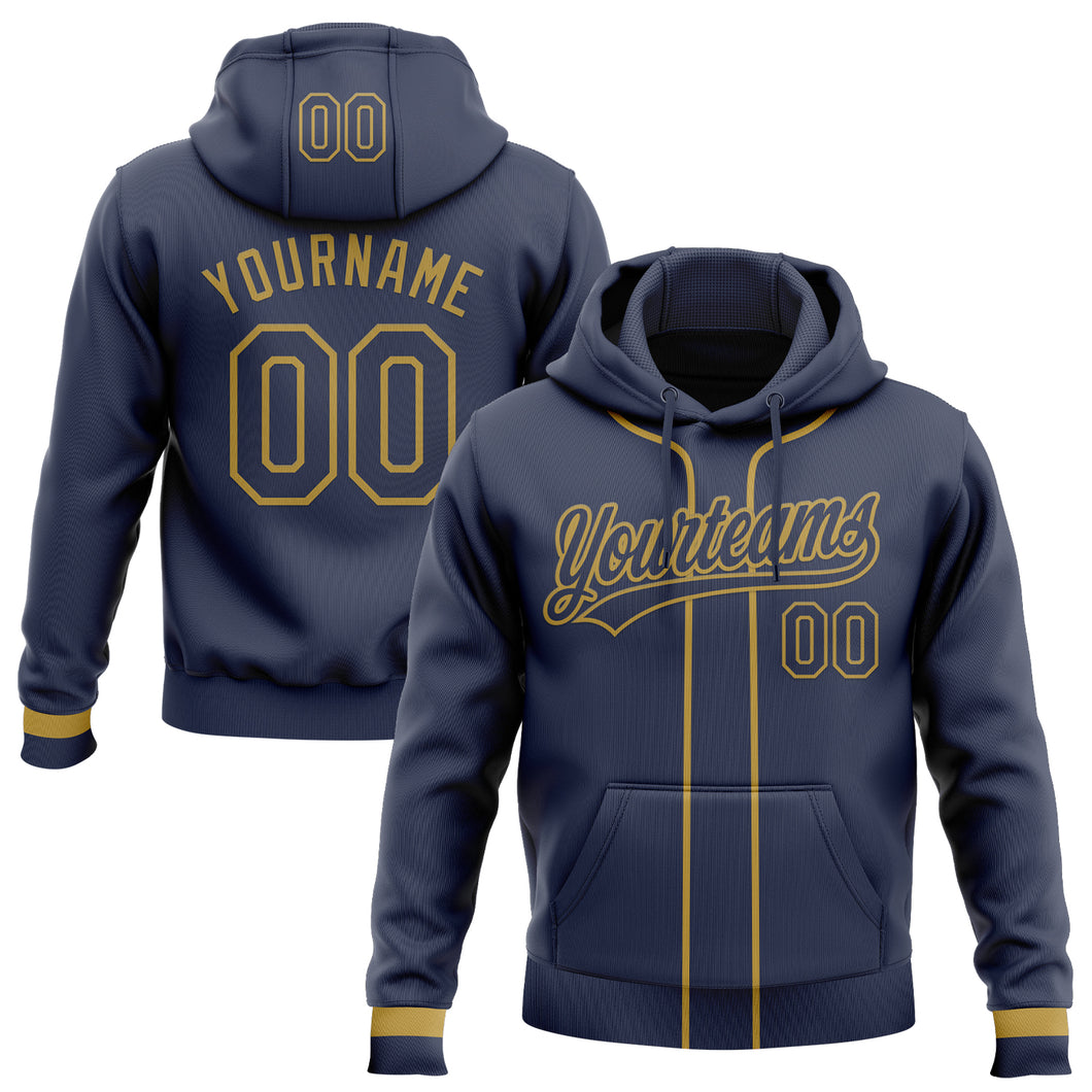 Custom Stitched Navy Old Gold Baseball Pullover Sweatshirt Hoodie