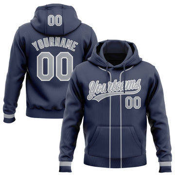 Custom Stitched Navy Gray-White Baseball Pullover Sweatshirt Hoodie
