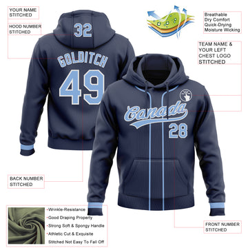 Custom Stitched Navy Light Blue-White Baseball Pullover Sweatshirt Hoodie