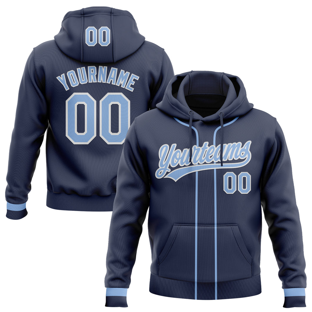 Custom Stitched Navy Light Blue-White Baseball Pullover Sweatshirt Hoodie