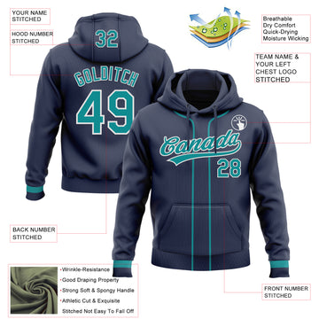 Custom Stitched Navy Teal-White Baseball Pullover Sweatshirt Hoodie