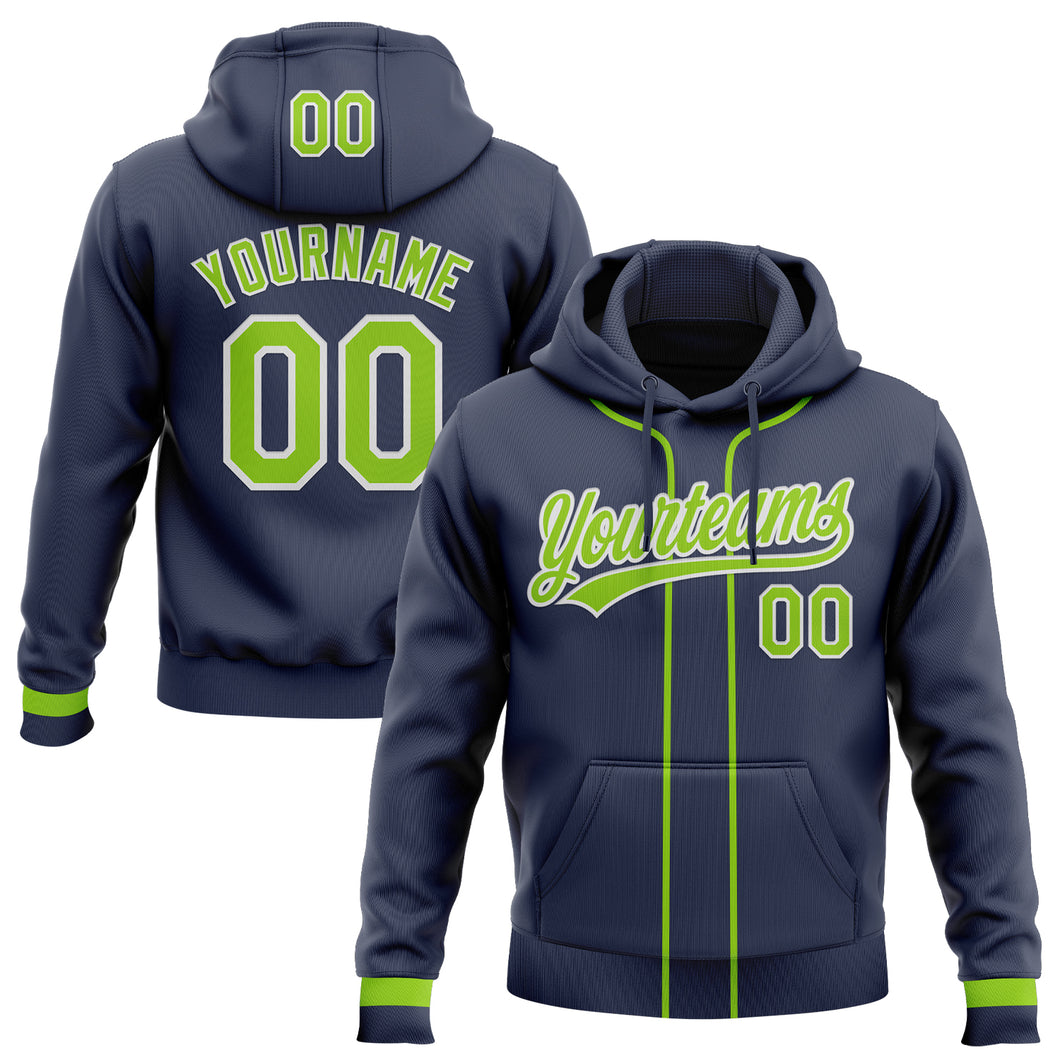 Custom Stitched Navy Neon Green-White Baseball Pullover Sweatshirt Hoodie