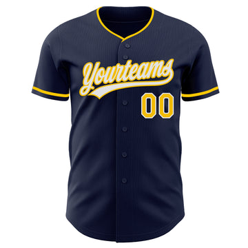 Custom Navy Yellow-White Authentic Baseball Jersey