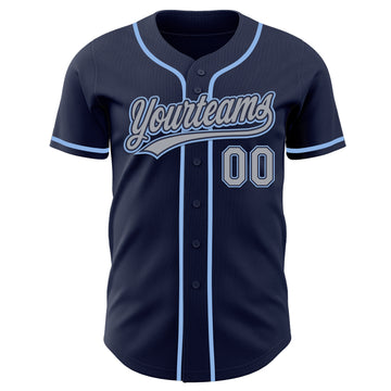Custom Navy Gray-Light Blue Authentic Baseball Jersey
