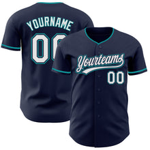 Загрузить изображение в средство просмотра галереи, Custom Navy White-Teal Authentic Baseball Jersey
