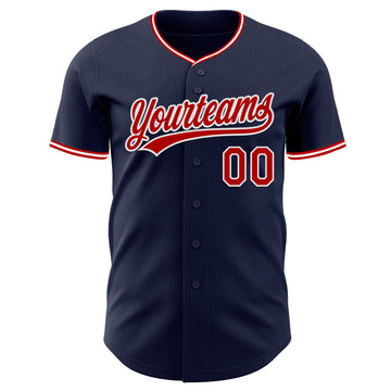 Custom Navy Red-White Authentic Baseball Jersey