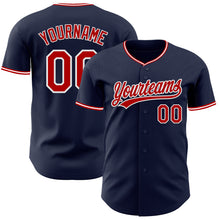 Load image into Gallery viewer, Custom Navy Red-White Authentic Baseball Jersey
