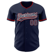 Load image into Gallery viewer, Custom Navy White-Red Authentic Baseball Jersey
