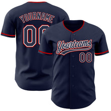Load image into Gallery viewer, Custom Navy White-Red Authentic Baseball Jersey
