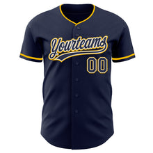 Load image into Gallery viewer, Custom Navy White-Gold Authentic Baseball Jersey
