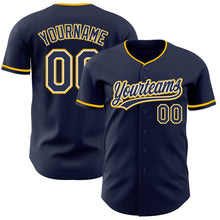 Load image into Gallery viewer, Custom Navy White-Gold Authentic Baseball Jersey

