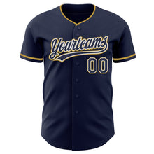 Load image into Gallery viewer, Custom Navy White-Old Gold Authentic Baseball Jersey
