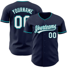 Laden Sie das Bild in den Galerie-Viewer, Custom Navy White-Teal Authentic Baseball Jersey
