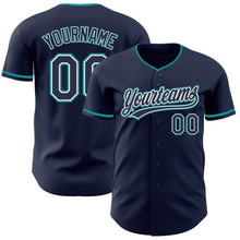 Загрузить изображение в средство просмотра галереи, Custom Navy White-Teal Authentic Baseball Jersey
