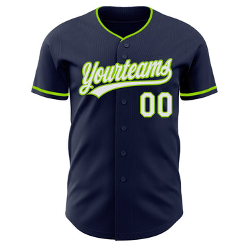 Custom Navy White-Neon Green Authentic Baseball Jersey