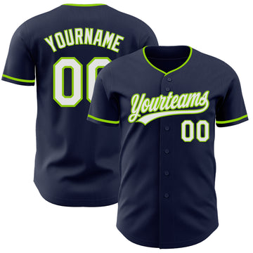 Custom Navy White-Neon Green Authentic Baseball Jersey