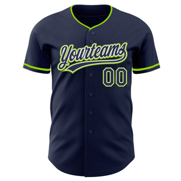 Custom Navy White-Neon Green Authentic Baseball Jersey