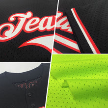 Load image into Gallery viewer, Custom Neon Green Red Mesh Authentic Throwback Baseball Jersey
