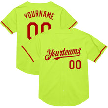 Load image into Gallery viewer, Custom Neon Green Red Mesh Authentic Throwback Baseball Jersey
