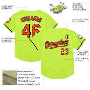 Custom Neon Green Orange-Navy Mesh Authentic Throwback Baseball Jersey