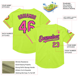 Custom Neon Green Pink-Navy Mesh Authentic Throwback Baseball Jersey