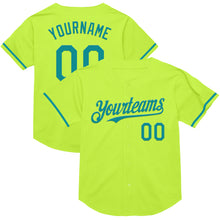 Load image into Gallery viewer, Custom Neon Green Teal Mesh Authentic Throwback Baseball Jersey

