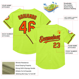 Custom Neon Green Orange-Black Mesh Authentic Throwback Baseball Jersey