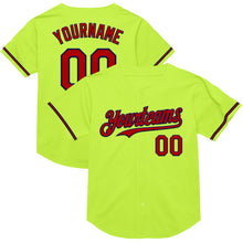Load image into Gallery viewer, Custom Neon Green Red-Navy Mesh Authentic Throwback Baseball Jersey
