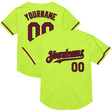 Load image into Gallery viewer, Custom Neon Green Crimson-Black Mesh Authentic Throwback Baseball Jersey
