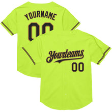 Load image into Gallery viewer, Custom Neon Green Black-Old Gold Mesh Authentic Throwback Baseball Jersey
