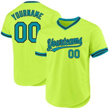 Загрузить изображение в средство просмотра галереи, Custom Neon Green Teal-Black Authentic Throwback Baseball Jersey
