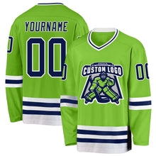 Laden Sie das Bild in den Galerie-Viewer, Custom Neon Green Navy-White Hockey Jersey
