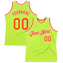 Load image into Gallery viewer, Custom Neon Green Orange-White Authentic Throwback Basketball Jersey
