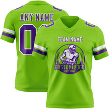 Laden Sie das Bild in den Galerie-Viewer, Custom Neon Green Purple-White Authentic Football Jersey
