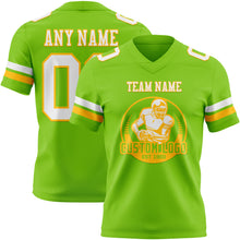 Загрузить изображение в средство просмотра галереи, Custom Neon Green White-Gold Mesh Authentic Football Jersey
