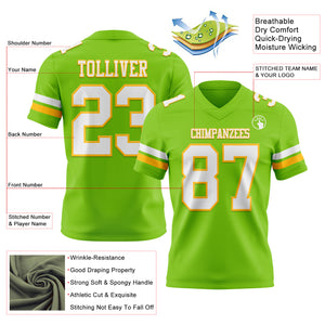 Custom Neon Green White-Gold Mesh Authentic Football Jersey