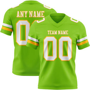 Custom Neon Green White-Gold Mesh Authentic Football Jersey