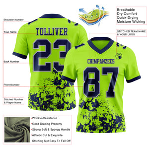 Custom Neon Green Navy-Gray Splash Mesh Authentic Football Jersey