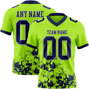 Custom Neon Green Navy-Gray Splash Mesh Authentic Football Jersey