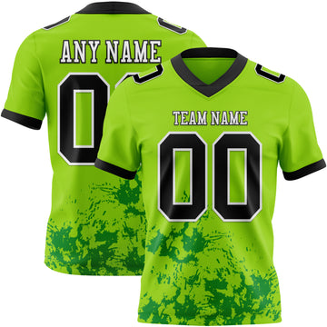 Custom Neon Green Black Grass Green-White Splash Mesh Authentic Football Jersey