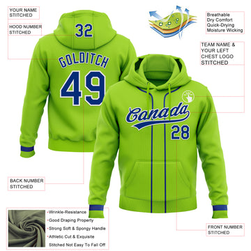 Custom Stitched Neon Green Royal-White Baseball Pullover Sweatshirt Hoodie