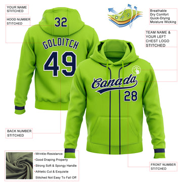 Custom Stitched Neon Green Navy-White Baseball Pullover Sweatshirt Hoodie