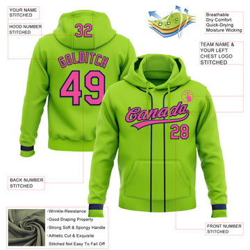 Custom Stitched Neon Green Pink-Navy Baseball Pullover Sweatshirt Hoodie
