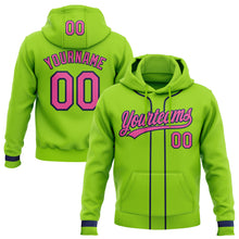 Load image into Gallery viewer, Custom Stitched Neon Green Pink-Navy Baseball Pullover Sweatshirt Hoodie
