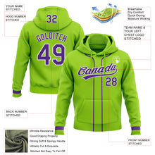Load image into Gallery viewer, Custom Stitched Neon Green Purple-White Baseball Pullover Sweatshirt Hoodie
