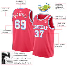 Load image into Gallery viewer, Custom Neon Pink White-Light Blue Authentic Basketball Jersey
